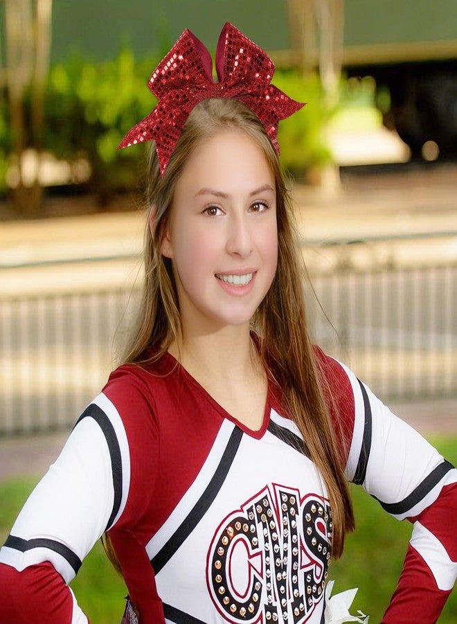 CN 10PCS 7”Red Glitter Cheer Hair Bows for Girls Large Sequin Cheer Bows Shiny Cheerleading Hair Bows Ponytail Holder Handmade for Cheerleader Girls Softball Sports,Dance, Party - Image 2